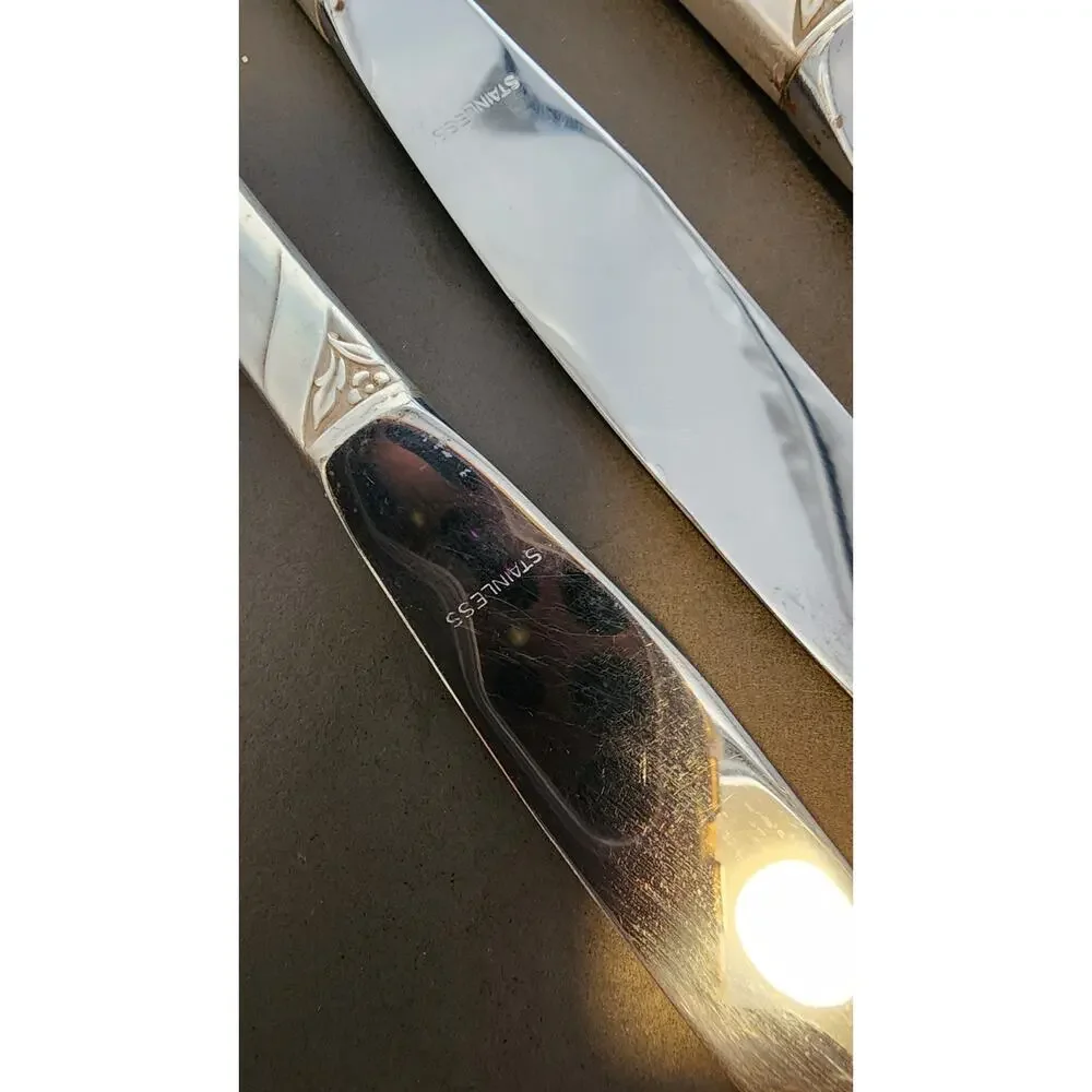 4 Onieda Community EVENING STAR Dinner Knives VTG 1950's Stainless Blade